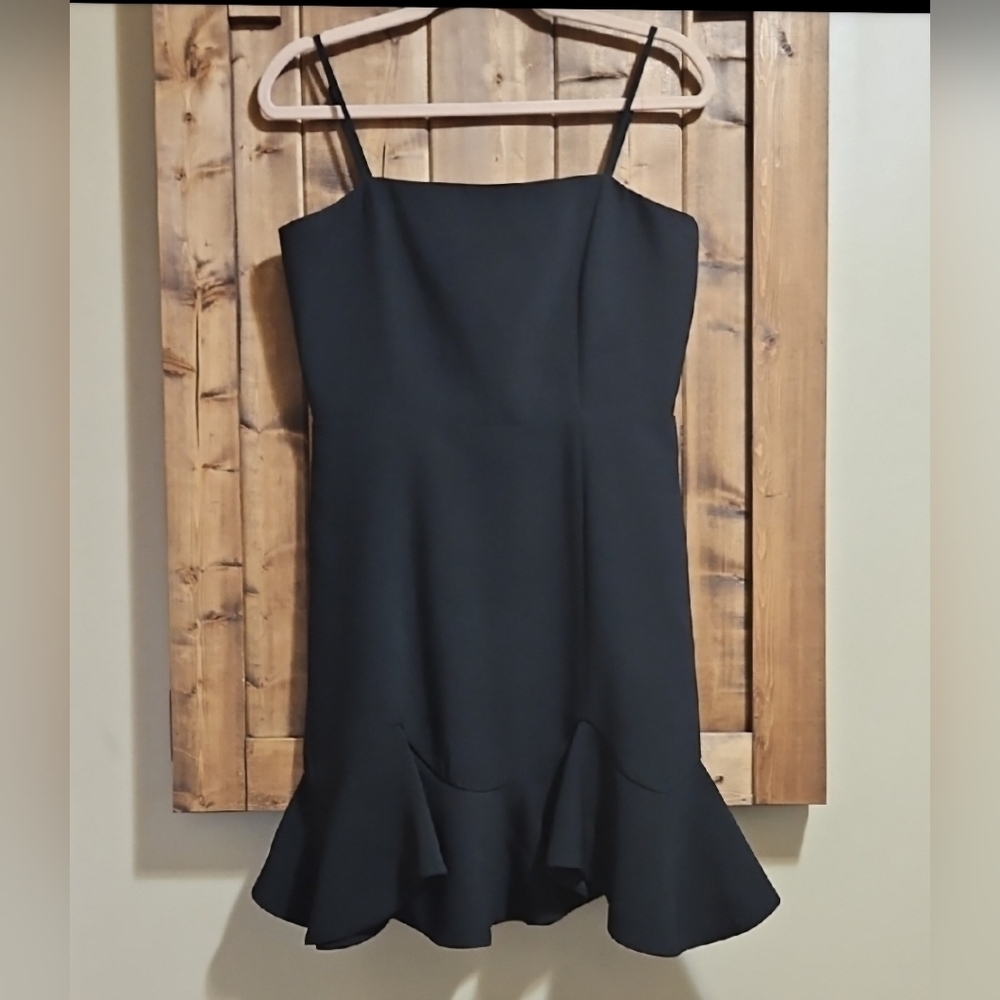 Bardot Ruffle Hem A-Line Mini Dress  8 In Black